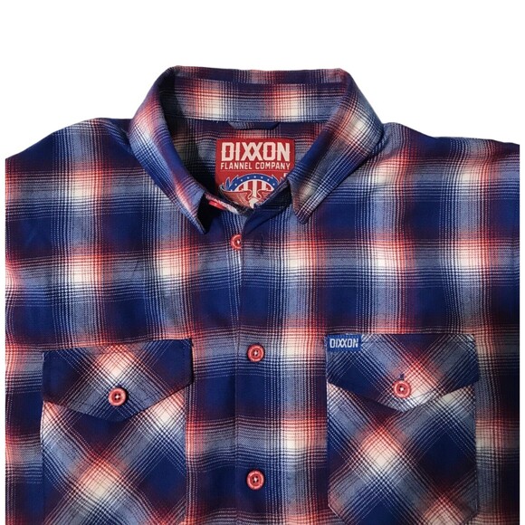 Dixxon Flannel Shirt Mens Glory Red White Blue Plaid Button Down Large - Picture 4 of 8